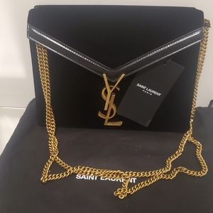 Saint Laurent Black Medium Cassandre Velvet Chain Bag